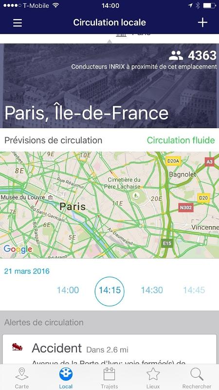 La nouvelle application INRIX Traffic apprend les habitudes de conduite pour mieux informer les utilisateurs de quand partir et comment se rendre à leur destination